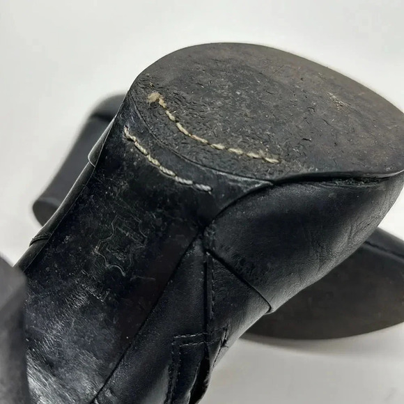 Tory Burch Milan Ankle Boots Block High Heel Booties Leather Black Gold  7.5 - Picture 10 of 11